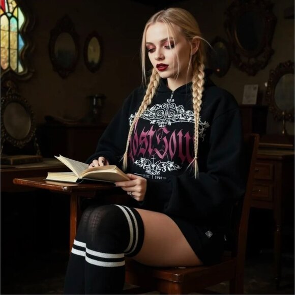 Fact Unfounded Lost Soul Hoodie – by Widow Black Lace Trim Gothic Graphic XS - Picture 1 of 6